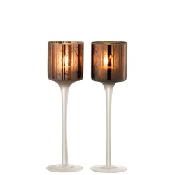 Lot de 2 photophores en verre marron 7x7x25 cm