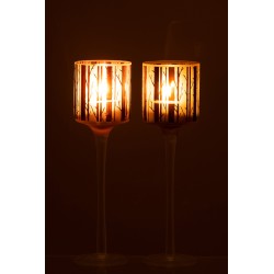 Lot de 2 photophores en verre marron 7x7x25 cm
