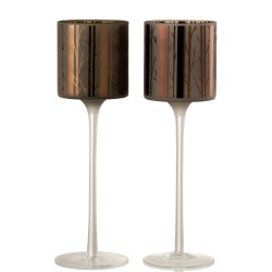 Lot de 2 photophores en verre marron 9x9x30 cm