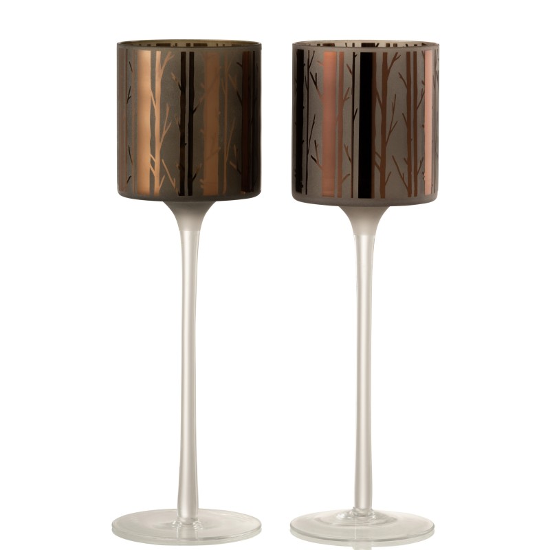Lot de 2 photophores en verre marron 9x9x30 cm Lot de 2 photophores en verre marron 9x9x30 cm