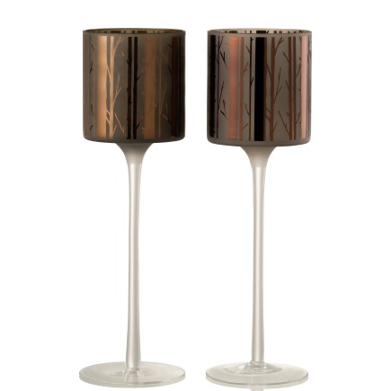 Lot de 2 photophores en verre marron 9x9x30 cm