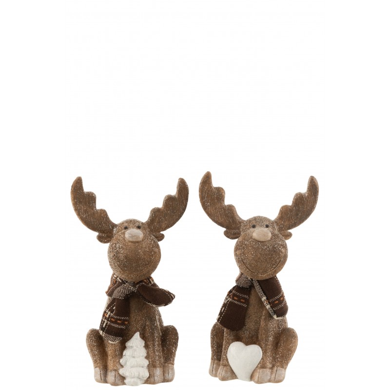 Assortiment de 2 rennes marron en écharpe pour votre décoration de Noël