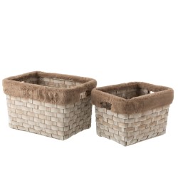 Set de 2 paniers rectangulaires en bois marron 42x28x27 cm