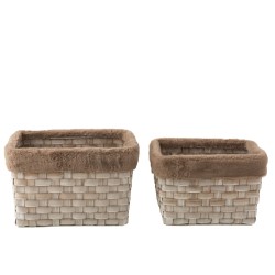 Set de 2 paniers rectangulaires en bois marron 42x28x27 cm