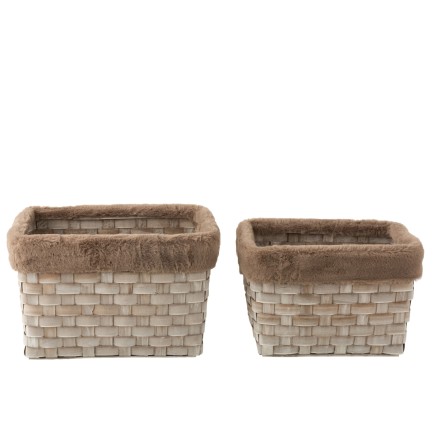 Set de 2 paniers rectangulaires en bois marron 42x28x27 cm