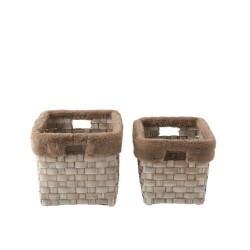 Juego de 2 cestas rectangulares de madera marrón de 42x28x27 cm