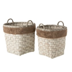 Set de 2 paniers avec anses en bois marron 40x40x38 cm