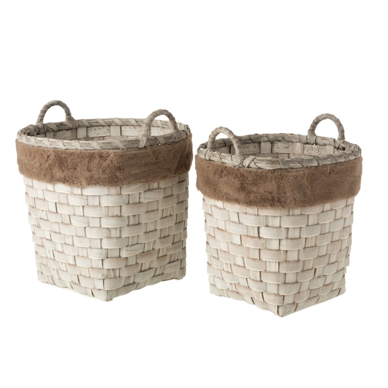 Set de 2 paniers avec anses en bois marron 40x40x38 cm