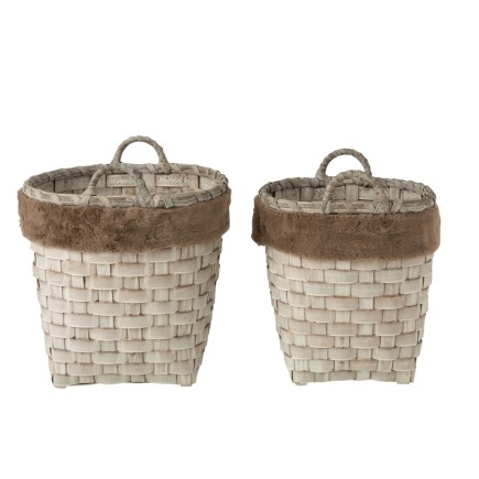 Set de 2 paniers avec anses en bois marron 40x40x38 cm