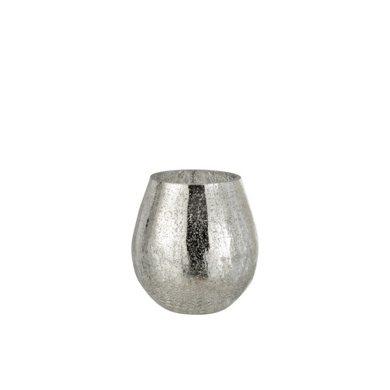 Photophore rond en verre craquelé argenté 16cm