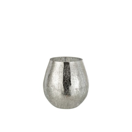 Photophore rond en verre craquelé argenté 16cm