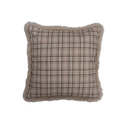 Coussin à motifs quadrillé en polyester beige de 44x44cm