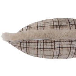 Coussin à motifs quadrillé en polyester beige de 44x44cm