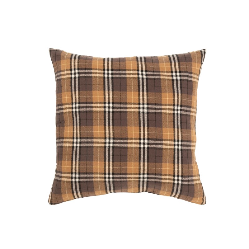 Cuscino a motivi a quadri in poliestere marrone di 38x38 cm.