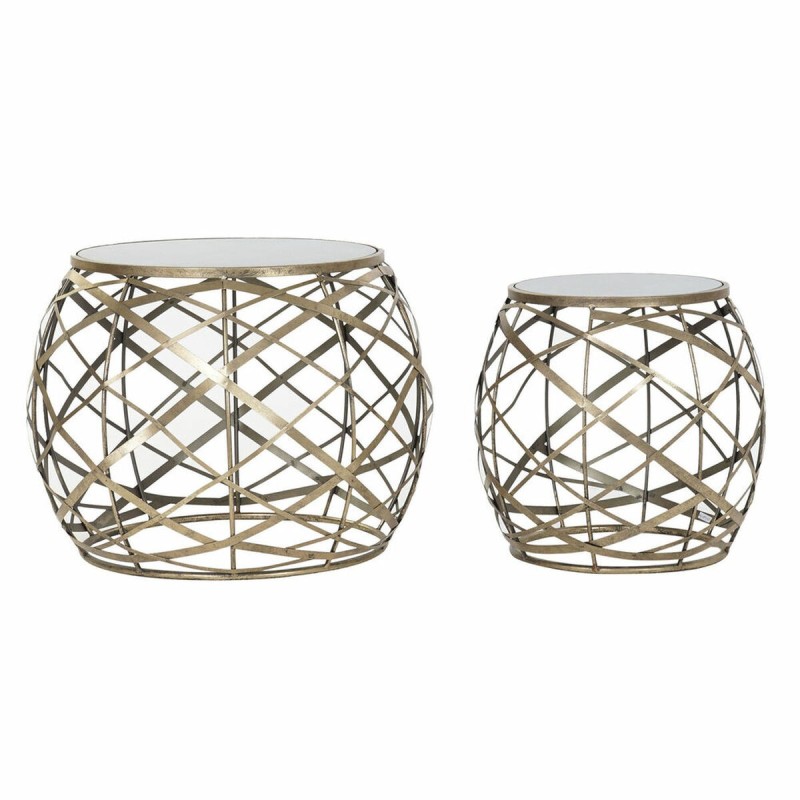 Set de 2 Tables Gigognes Thyann Verre Noir Doré Métal Moderne (60 x 60 x 45 cm) (2 pcs)