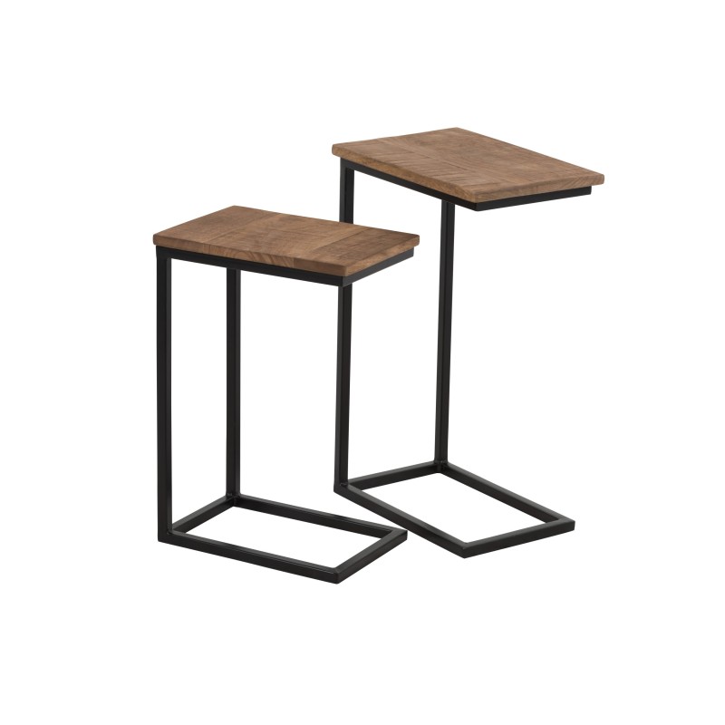 SET DE 2 TABLE GIGOGNE RECTANGLE METAL / BOIS NOIR / NATUREL