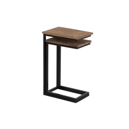 Set de 2 tables gigognes en bois naturel et métal noir 42x28x64.5 cm