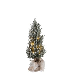 Árbol de navidad + led + maceta yute plástico nevado verde Alt. 58 cm