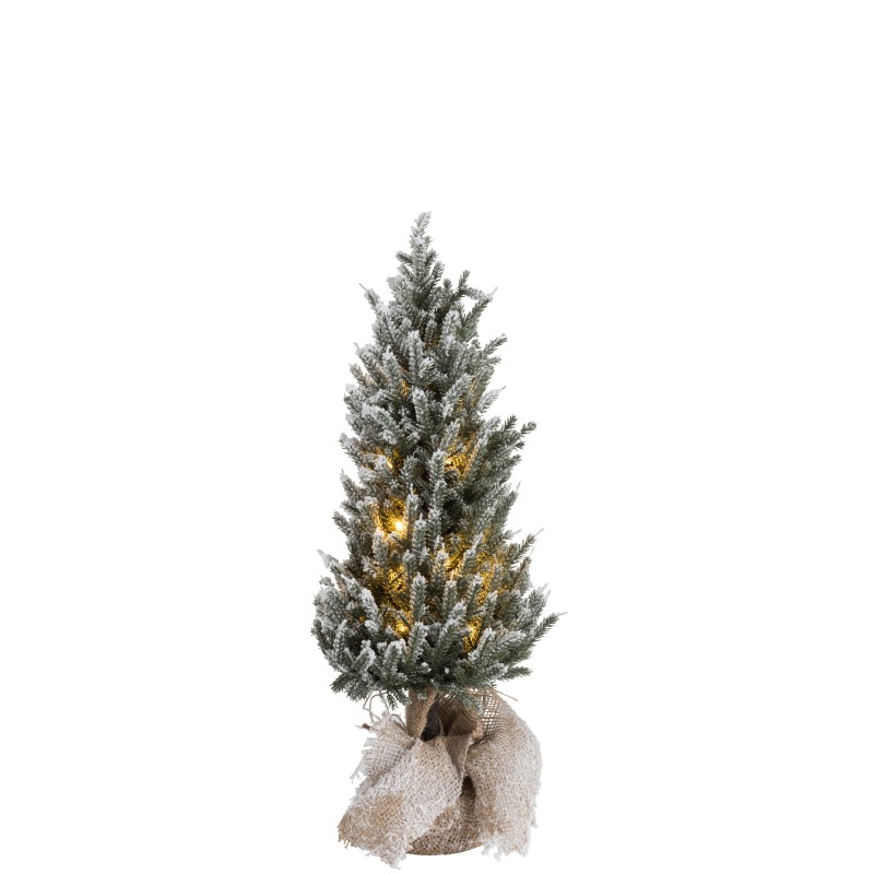 Árbol de navidad + led + maceta yute plástico nevado verde Alt. 58 cm