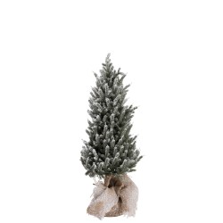 Árbol de navidad + led + maceta yute plástico nevado verde Alt. 58 cm