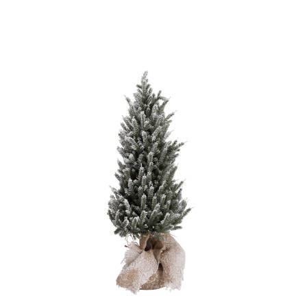 Árbol de navidad + led + maceta yute plástico nevado verde Alt. 58 cm