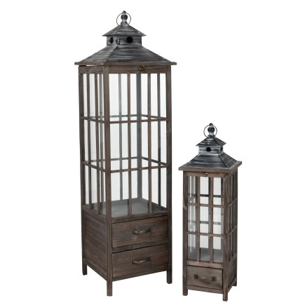 Set de 2 lanternes en verre et métal noir 35x35.5x130 cm