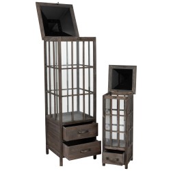 Set de 2 lanternes en verre et métal noir 35x35.5x130 cm