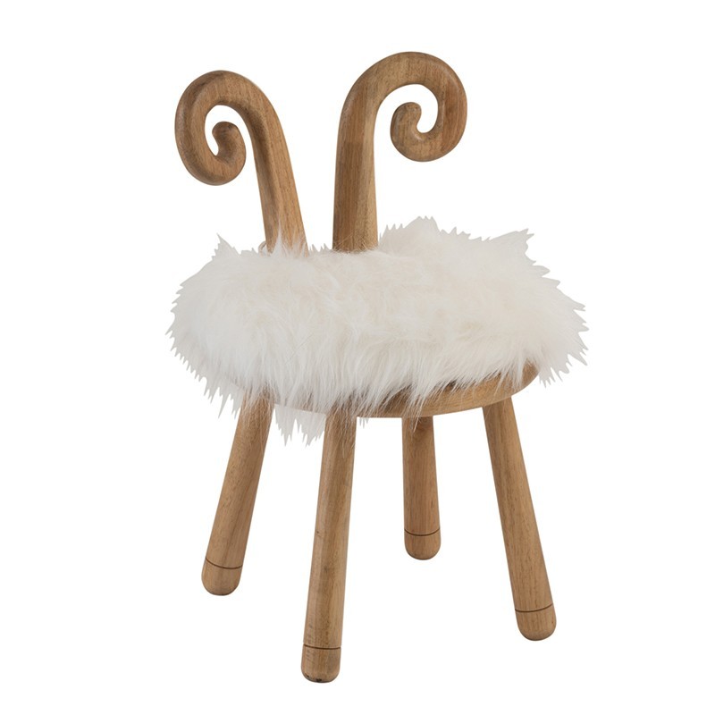 Chaise avec oreille de mouton en bois marron et textile blanc 36x36x56 cm