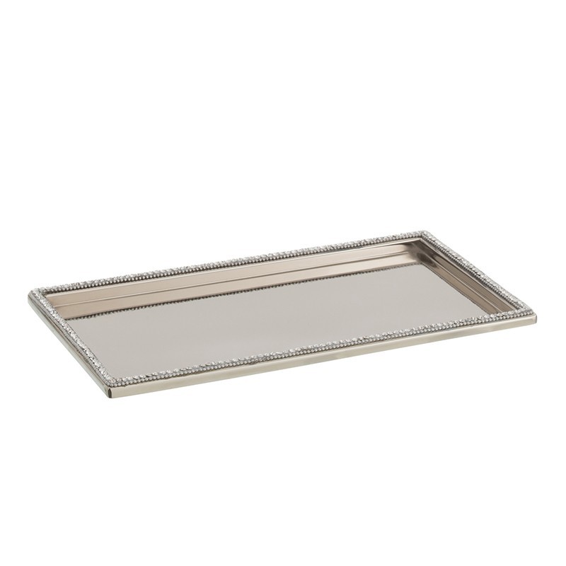 Plateau rectangulaire avec bords bijoux en métal argent L33cm