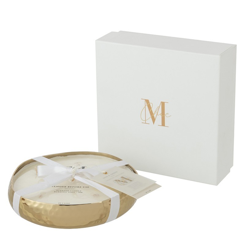 Vela perfumada redonda em castiçal dourado 12,5 x 12,5 x 3,5 cm Vela perfumada redonda em castiçal dourado 12,5 x 12,5 x 3,5 cm
