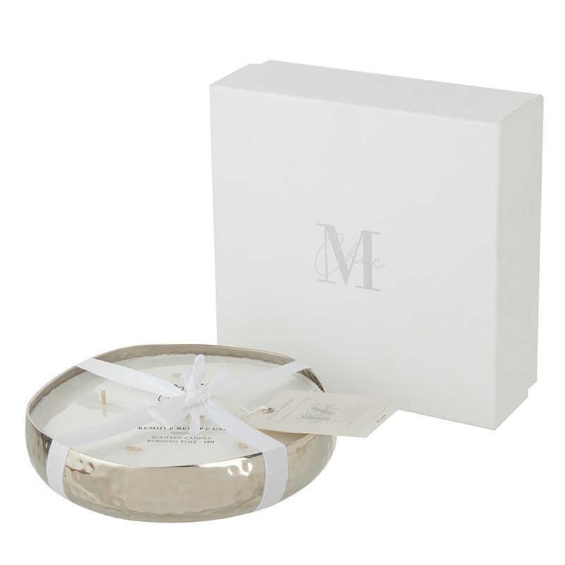 Vela perfumada em recipiente de vidro prateado 31x31x10 cm Vela perfumada em recipiente de vidro prateado 31x31x10 cm