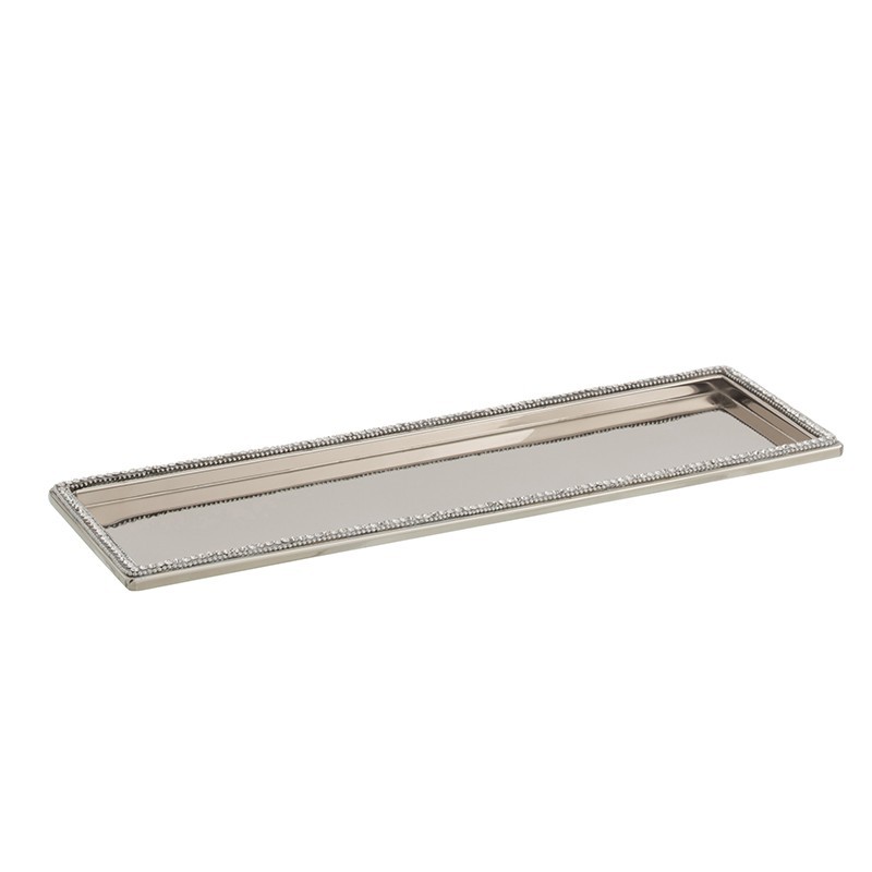 Plateau rectangulaire avec bords bijoux en métal argent L42cm