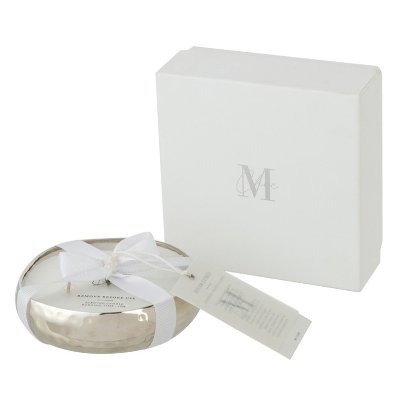 Vela perfumada em recipiente prateado 12x12x3,5 cm