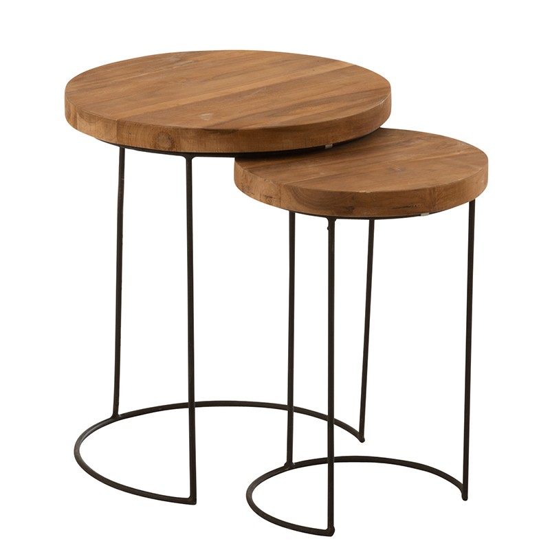 Set de 2 tables gigognes rondes en bois naturel 38x38x45 cm