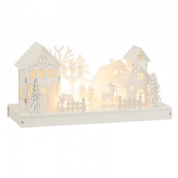 Petit village de Noël lumineux en bois blanc