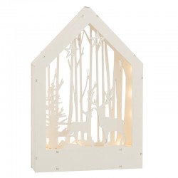 Décoration lumineuse en bois blanc avec cerfs et arbres en bois blanc 24x5x35 cm
