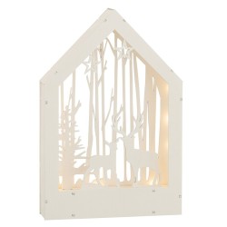 Decoración invierno ciervos + árboles led madera blanco Alt. 34