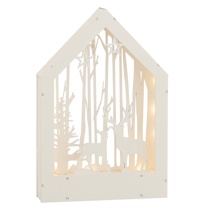Décoration lumineuse en bois blanc avec cerfs et arbres en bois blanc 24x5x35 cm