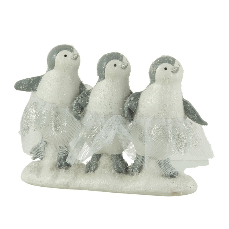 3 pinguins em base de resina branca 7x20x14 cm