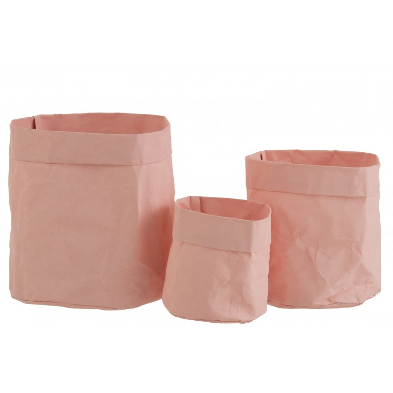 Set de 3 cache-pots sac résistant à l'eau papier kraft rose