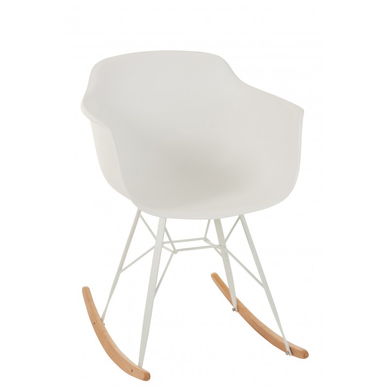 Chaise a bascule en plastique blanc et pied en métal et bois
