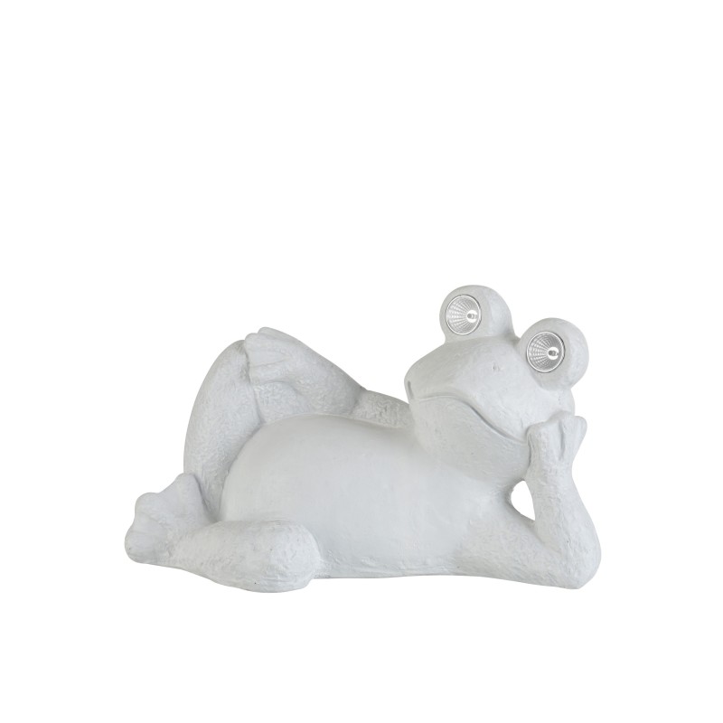 Luminaire grenouille solaire allongée en magnésie blanc