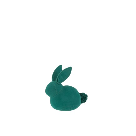 Décoration lapin en velours vert 15x14x8 cm