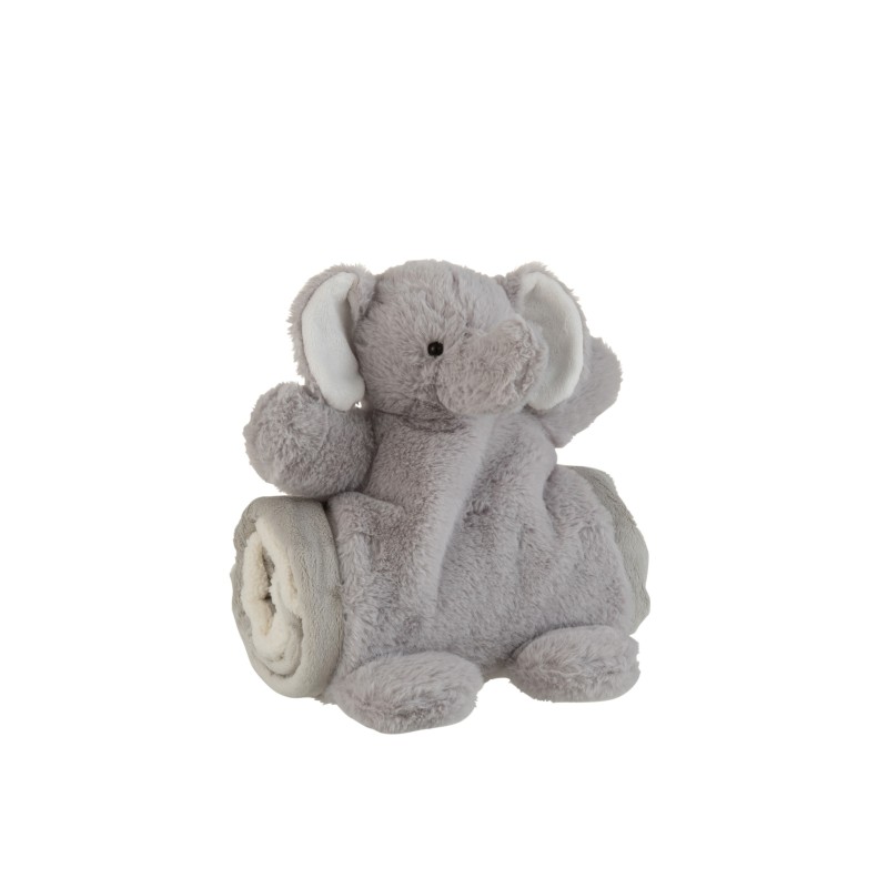 Éléphant et couverture en Peluche gris 24x23x20 cm