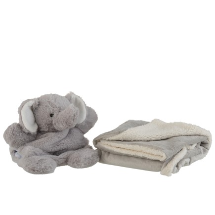 Elefante + manta peluche gris Alt. 23 cm