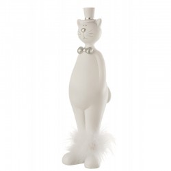Figurine décorative chat debout en résine blanc et argenté 33x10x10cm