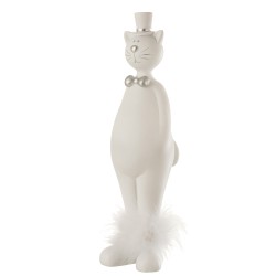 Gato + sombrero resina blanco/plata Alt. 33 cm