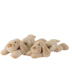Peluche chien allongé beige 43x19x12 cm