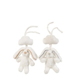 Lot de 2 mobiles lapins musical à suspendre peluche blanc 26x17x12cm
