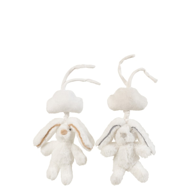 Lot de 2 mobiles lapins musical à suspendre peluche blanc 26x17x12cm
